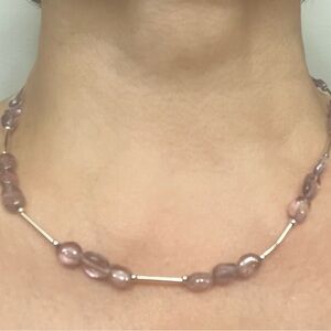 Elegant Silver and  Purple Beaded Necklace
